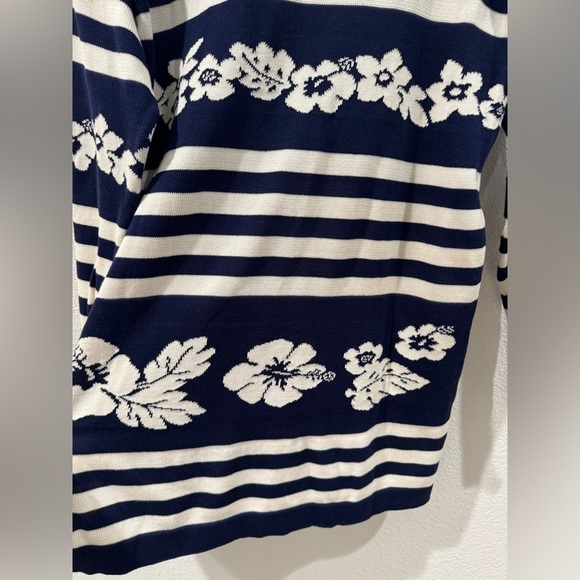 Vintage Escada by Margaretha Ley Navy Blue White Striped Floral Sweater Size 38 - Picture 15 of 16